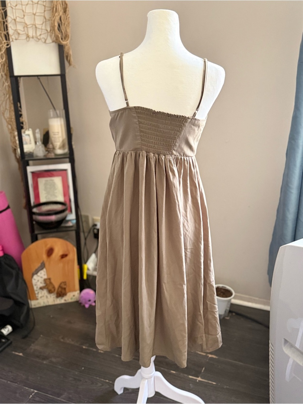 Forever 21 Taupe Button-Front Spaghetti Strap Midi Dress - Picture 2 of 3